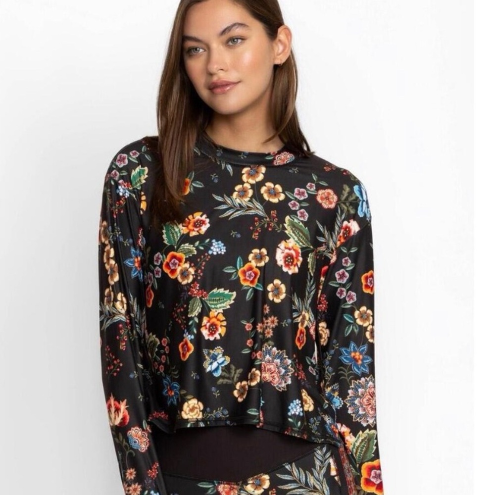 Johnny Was Black Floral Short Sleeve Tee
